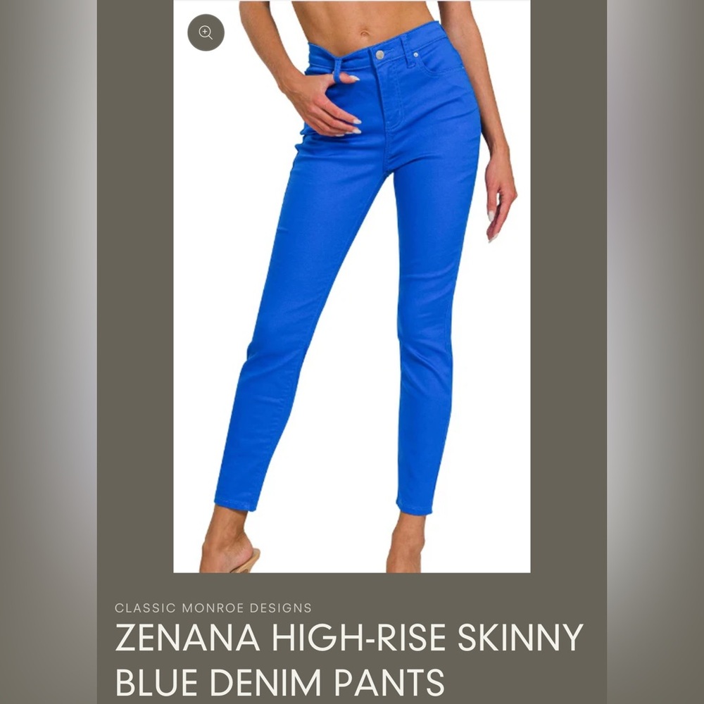 Zenana Stretch Color Pop Jeans Skinny Fit Cobalt Blue